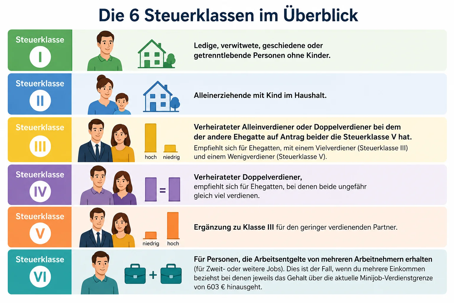 Die 6 deutschen Steuerklassen im Überblick – Zuordnung nach Familienstand und Einkommenssituation
